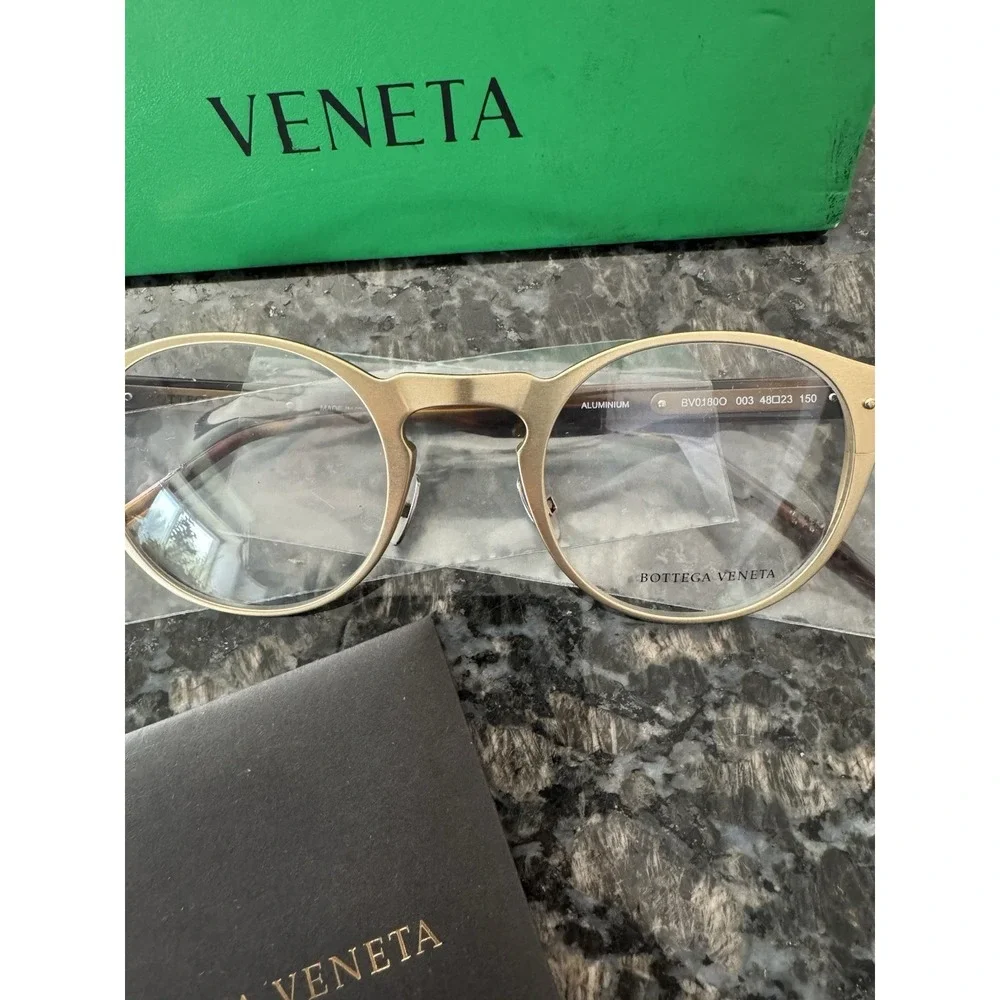 Bottega Veneta Eyeglasses New Round Gold Havana BV0180O 003 48 23 150 With Case